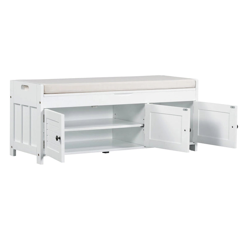 Banc de rangement avec 3 portes Banc à chaussures avec coussin amovible