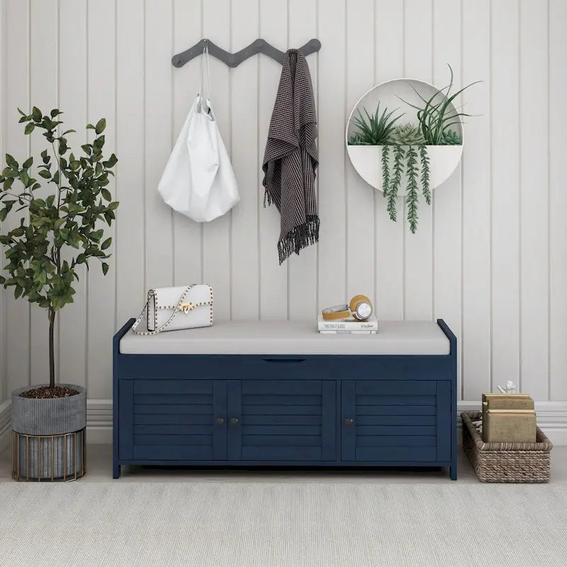 Banc de rangement avec 3 portes Banc à chaussures avec coussin amovible