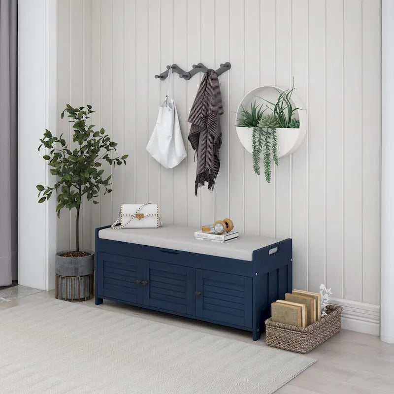 Banc de rangement avec 3 portes Banc à chaussures avec coussin amovible