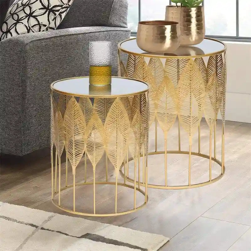 Table d'appoint gigogne dorée - 35 P x 35 L x 60 H cm