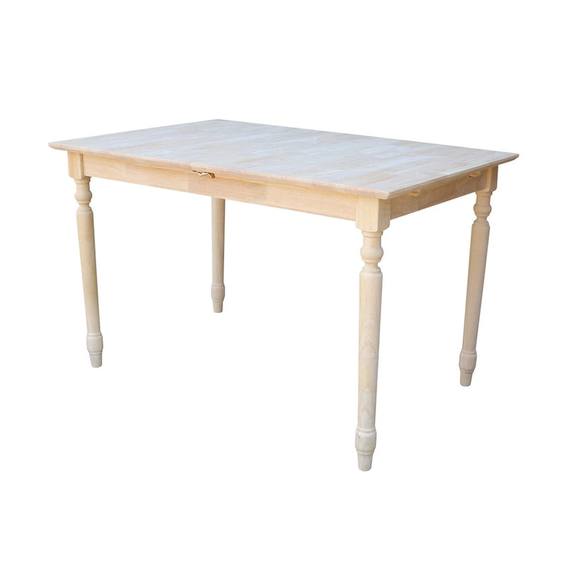 Table de salle à manger en bois d'hévéa brut de 32 pouces de large, style tourné, avec rallonge papillon