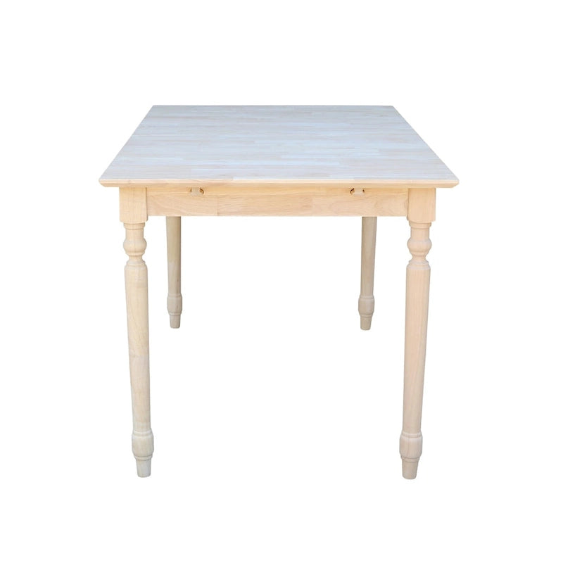 Table de salle à manger en bois d'hévéa brut de 32 pouces de large, style tourné, avec rallonge papillon