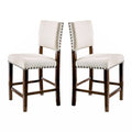 Lot de 2 chaises de salle à manger tapissées en lin avec clous décoratifs en merisier brun et ivoire