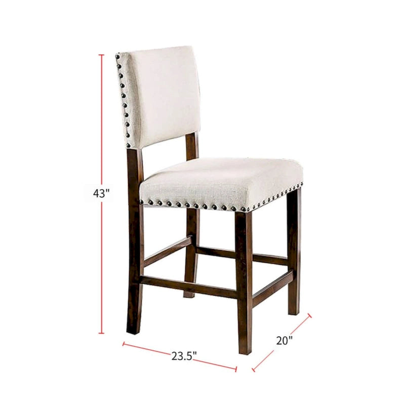 Lot de 2 chaises de salle à manger tapissées en lin avec clous décoratifs en merisier brun et ivoire