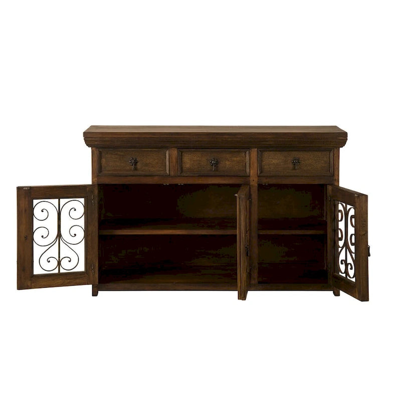 Buffet et dressoir en bois de grange massif recyclé fait main et ferronnerie 54 de large