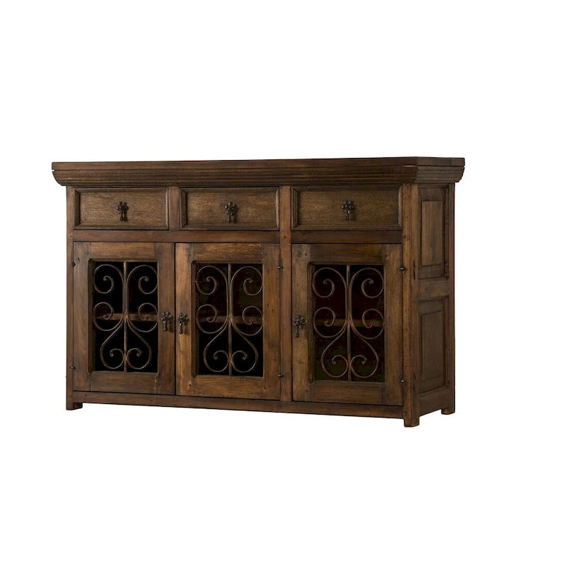Buffet et dressoir en bois de grange massif recyclé fait main et ferronnerie 54 de large
