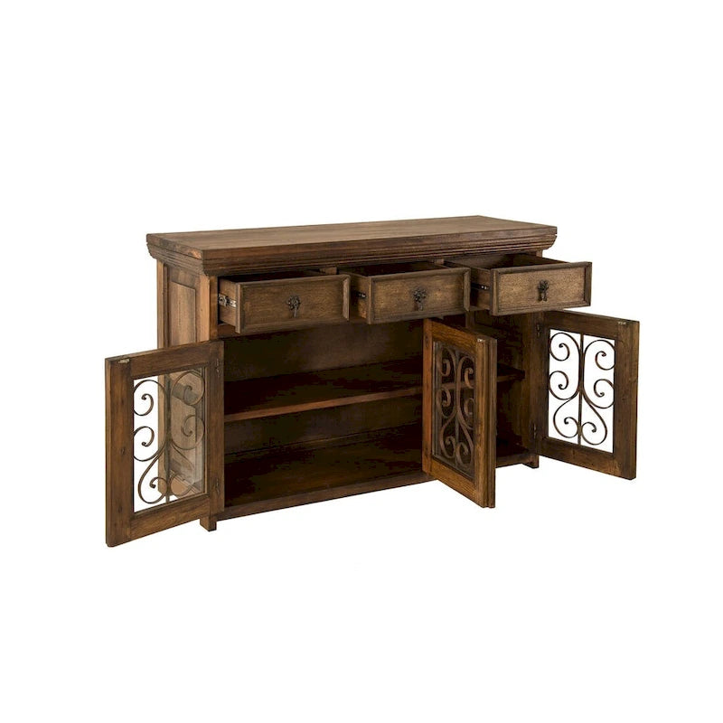 Buffet et dressoir en bois de grange massif recyclé fait main et ferronnerie 54 de large