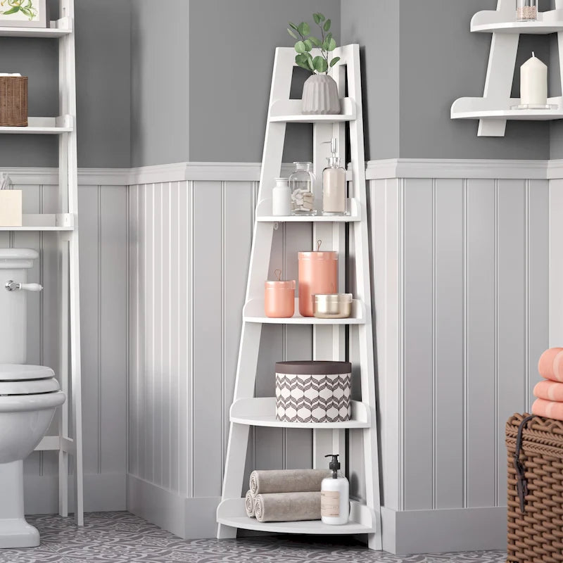 Étagère d'angle haute à 5 niveaux avec étagère de présentation et rangement d'angle pour salle de bain, salon, bureau
