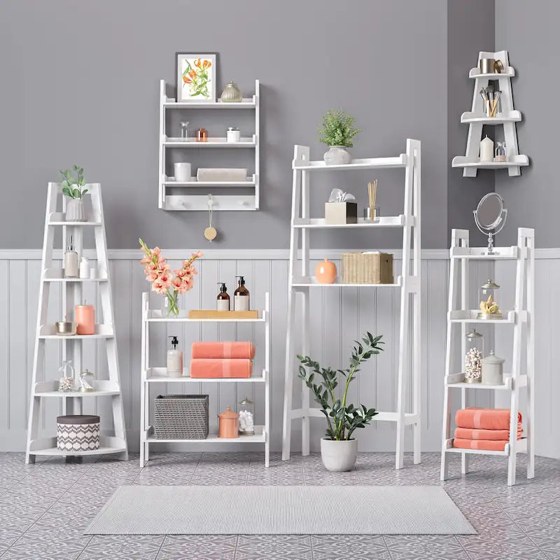 Étagère d'angle haute à 5 niveaux avec étagère de présentation et rangement d'angle pour salle de bain, salon, bureau