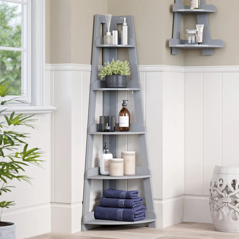 Étagère d'angle haute à 5 niveaux avec étagère de présentation et rangement d'angle pour salle de bain, salon, bureau