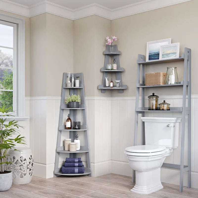 Étagère d'angle haute à 5 niveaux avec étagère de présentation et rangement d'angle pour salle de bain, salon, bureau