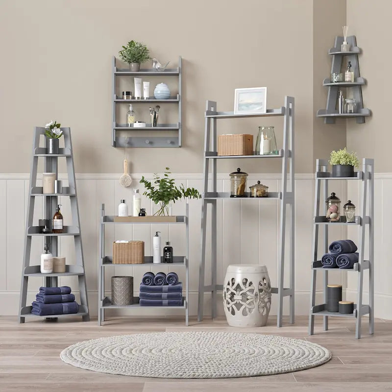 Étagère d'angle haute à 5 niveaux avec étagère de présentation et rangement d'angle pour salle de bain, salon, bureau